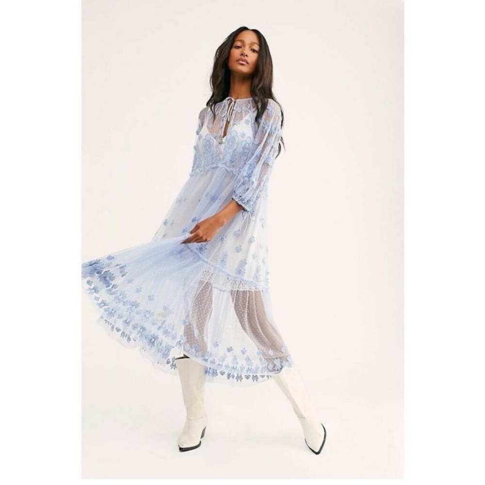 Gorgeous mesh embroidered periwinkle dress NWOT